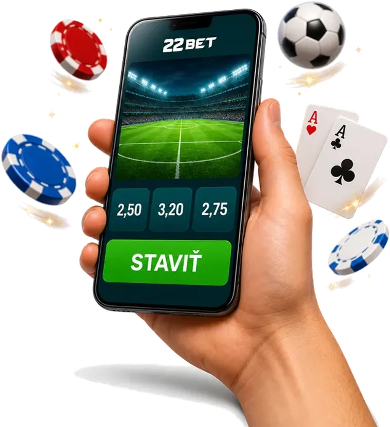 Aplikácia 22Bet na obrazovke telefónu so stávkovým tiketom